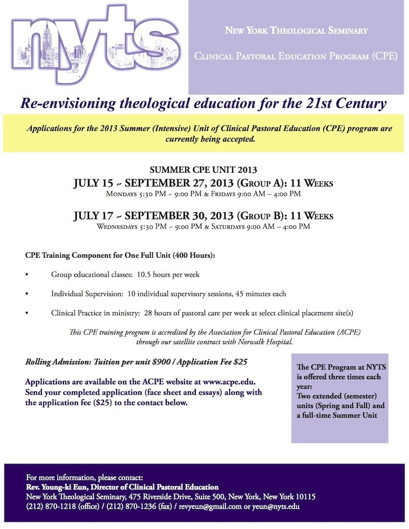 2013 Summer Intensive Registration CPE